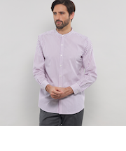 ストレッチタイプライターストライプバンドカラーシャツ