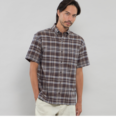 パナマチェック半袖ボタンダウンシャツ