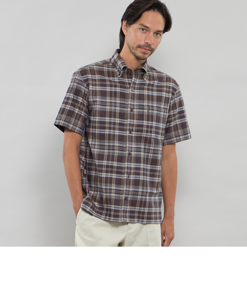 パナマチェック半袖ボタンダウンシャツ