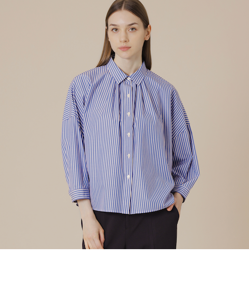 コットンストライプドルマンシャツ