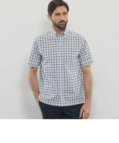 シアサッカーギンガム 半袖ボタンダウンシャツ