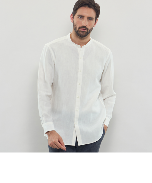 【LEON掲載】ハイカウントリネンバンドカラーシャツ