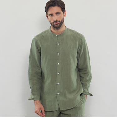 【LEON掲載】ハイカウントリネンバンドカラーシャツ