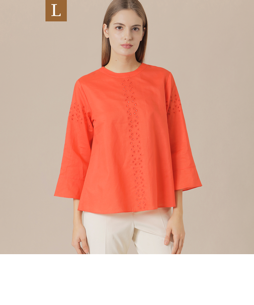 【L】コットンラミーエンブロイダリーブラウス