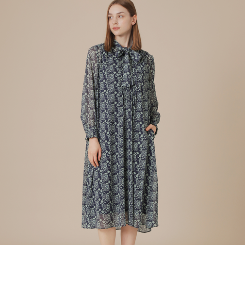 【BIBURY FLOWER】バイカラーバイブリークレープワンピース