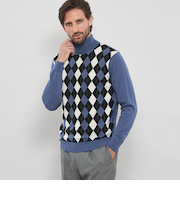 14ゲージインターシャアーガイルタートルネックニット