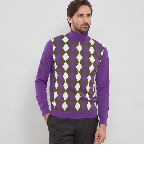 14ゲージインターシャアーガイルタートルネックニット