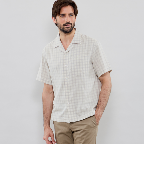 ダブルガーゼチェックオープンカラーシャツ