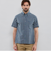 シアサッカーリネンギンガム 半袖ボタンダウンシャツ