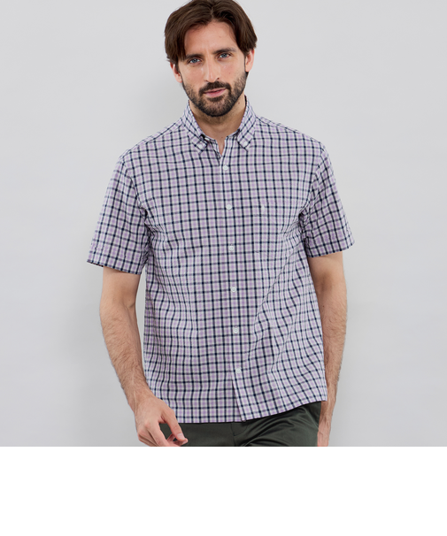 シアサッカーリネンギンガム 半袖ボタンダウンシャツ