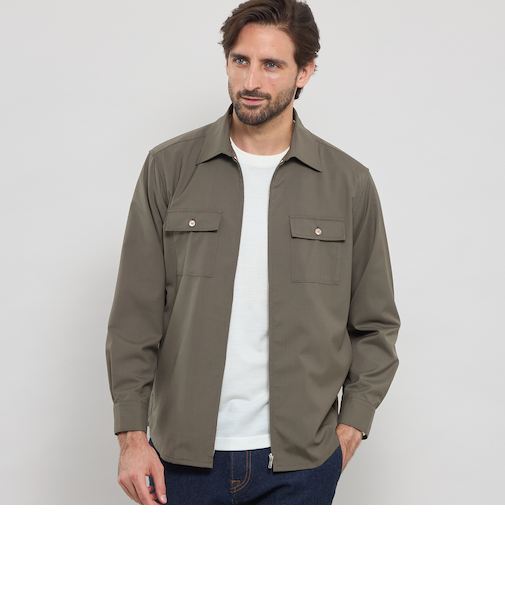 ウールポリエステル フルジップシャツブルゾン