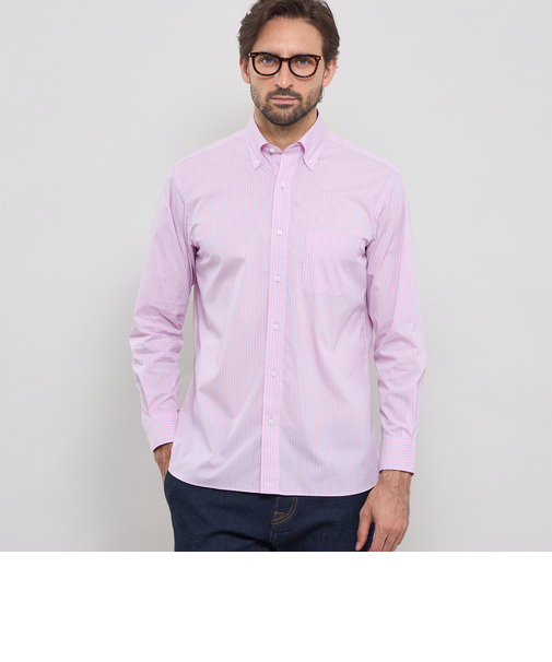 ストレッチタイプライターストライプボタンダウンシャツ