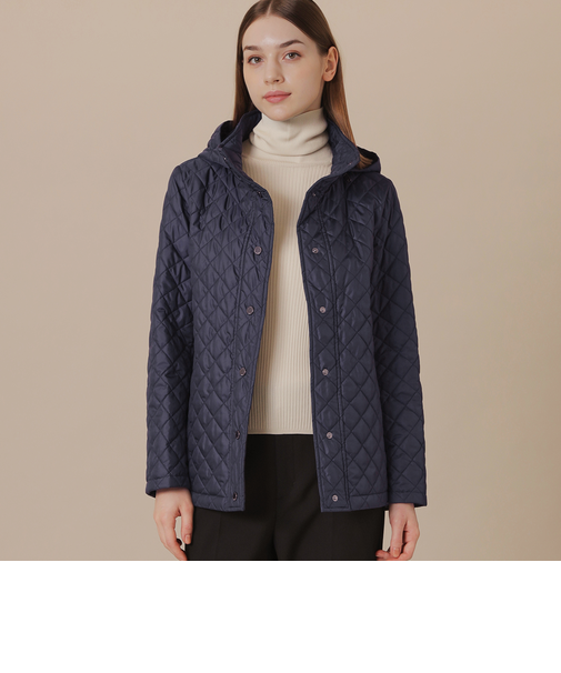キルティングタフタフーデットショートコート