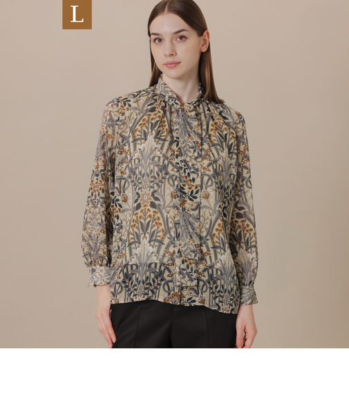 【L】ボタニカルウォールプリントブラウス