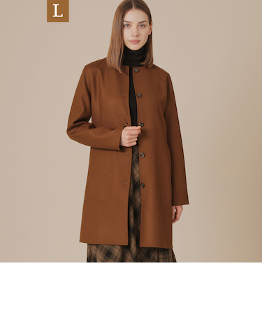 【L】ライトウールリバーノーカラーコート