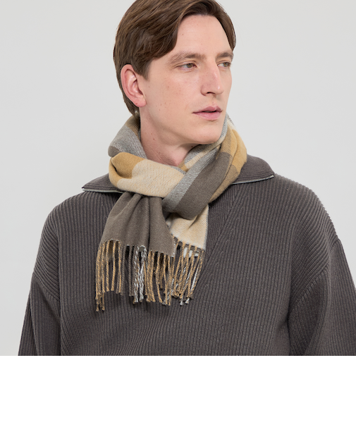 ベビーアルパカ リバーシブルパネルチェックマフラー