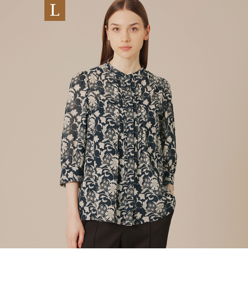 【L】【BIBURY FLOWER】シルエットバイブリーボイルブラウス