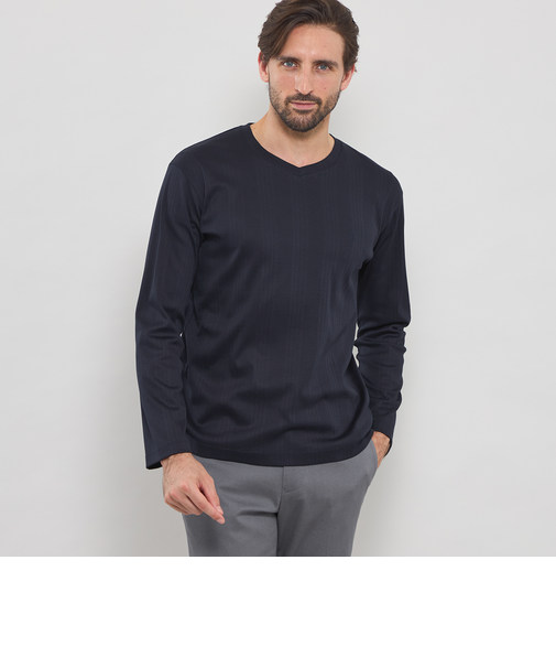 針抜きVネックロングスリーブTシャツ