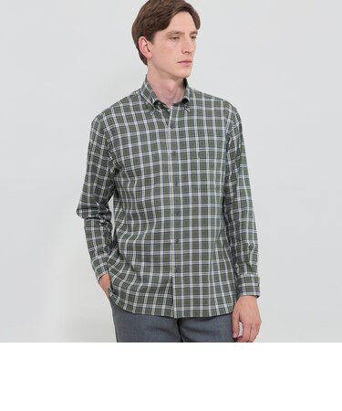 コットンカシミヤチェックボタンダウンシャツ