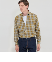 コットンカシミヤチェックボタンダウンシャツ