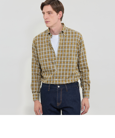 コットンカシミヤチェックボタンダウンシャツ