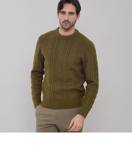 アランクルーネックニット