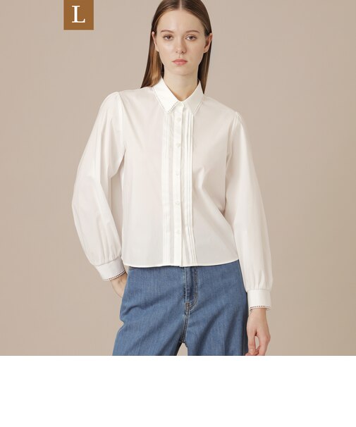 【L】コットンナイロンストレッチピンタックブラウス