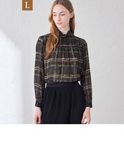 【L】チェックプリントタックブラウス