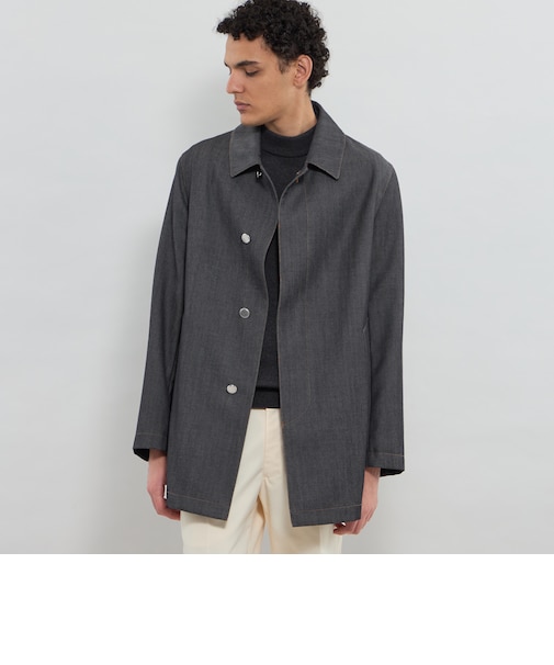 【LEON掲載】【100％ WOOL MADE DENIM】ステンカラーデニムコート