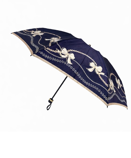 【折りたたみ傘】ランバン オン ブルー (LANVIN en Bleu) ナイロンサテン リボン柄 雨傘