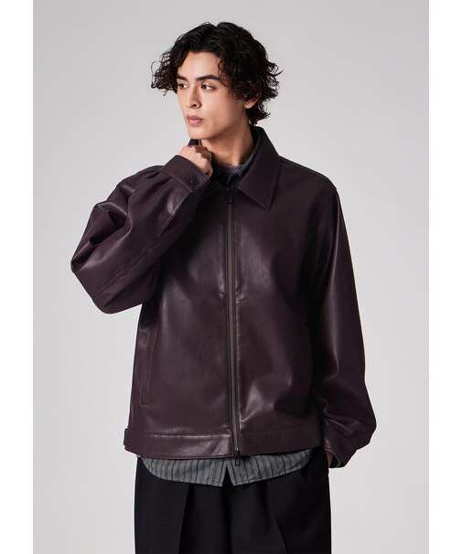 シンセティックレザー ジップアップブルゾン