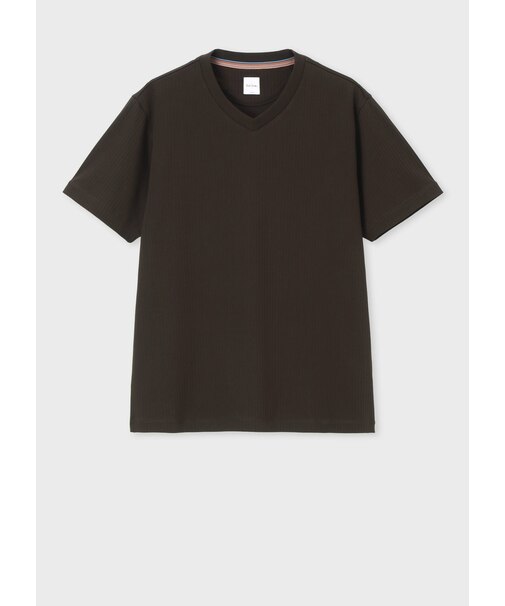 リブ Vネック 半袖Tシャツ