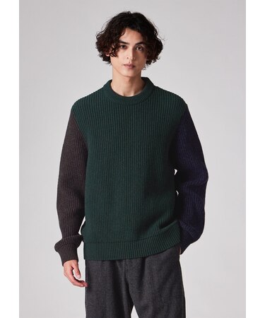 "Paul Smith loves Barbour" カラーブロック クルーネックニット