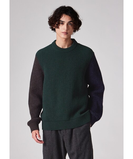 "Paul Smith loves Barbour" カラーブロック クルーネックニット