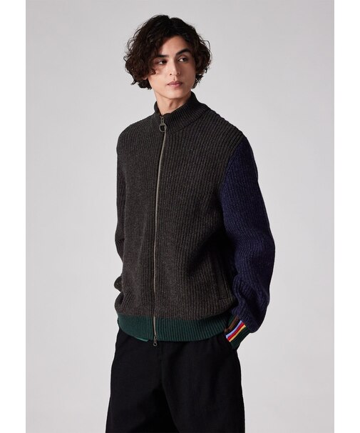 "Paul Smith loves Barbour" カラーブロック ジップアップニット