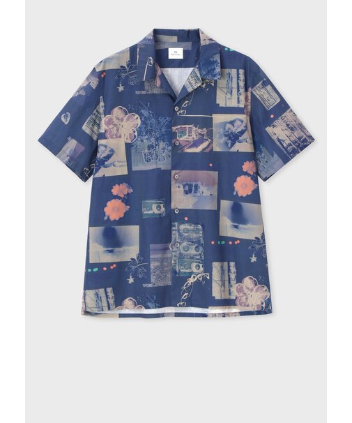 "Scrapbook Print" オープンカラーシャツ