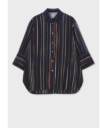 ウィメンズ "Signature Pinstripe" シルク ブラウス