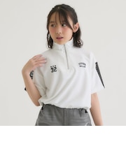 袖メッシュハーフジップ半袖Tシャツ