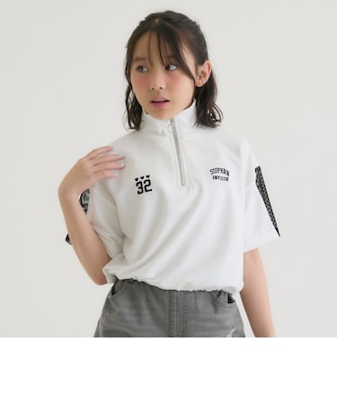 袖メッシュハーフジップ半袖Tシャツ