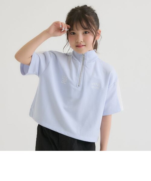 袖メッシュハーフジップ半袖Tシャツ｜ピンクラテの通販｜&mall（アンド