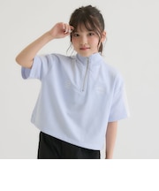 袖メッシュハーフジップ半袖Tシャツ