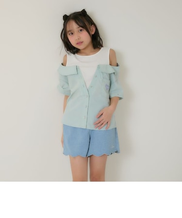 【別注】肩あきシャツドッキングトップス