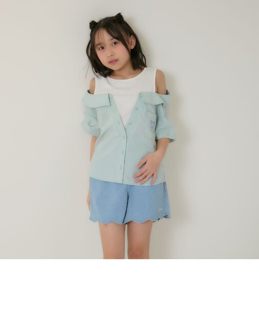 【別注】肩あきシャツドッキングトップス