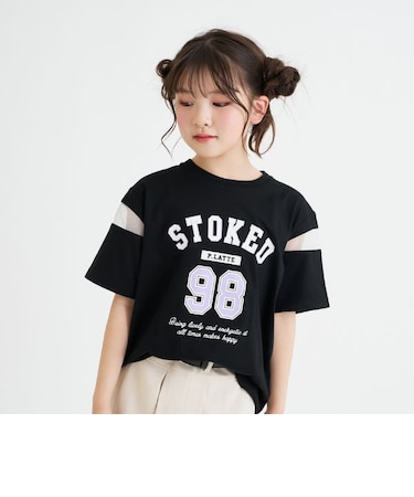 袖チュール切替ナンバリング半袖Tシャツ