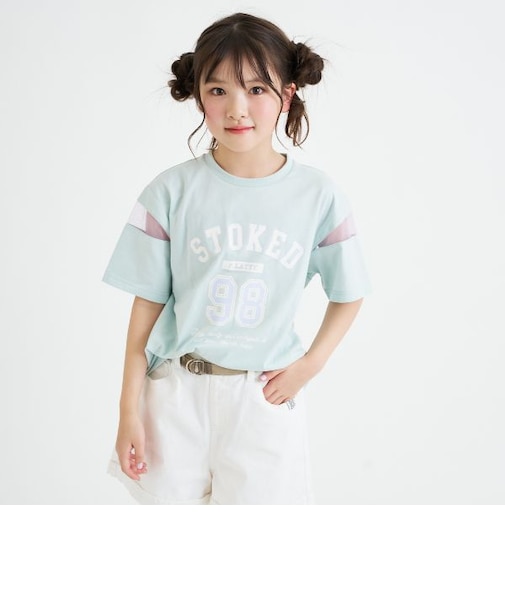 袖チュール切替ナンバリング半袖Tシャツ