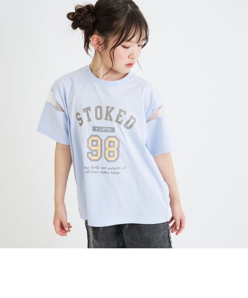 袖チュール切替ナンバリング半袖Tシャツ