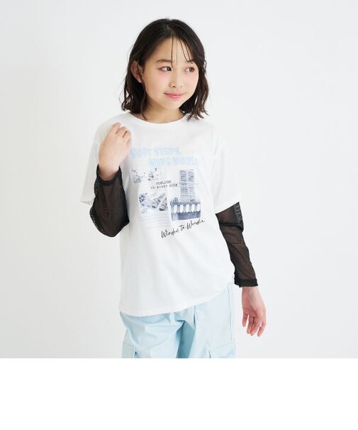 メッシュ袖切替ドッキングビッグTシャツ