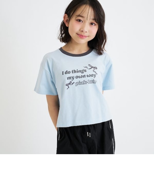 ANDMARY リボン付き半袖Tシャツ セール】「新色追加」レース付きリボンプリントニッチシンプル半袖T