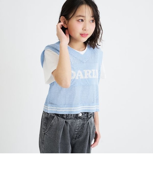 【洗える】メッシュニットベスト＋半袖Tシャツ