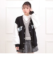 Vネックカレッジアップリケ裏毛カーディガン